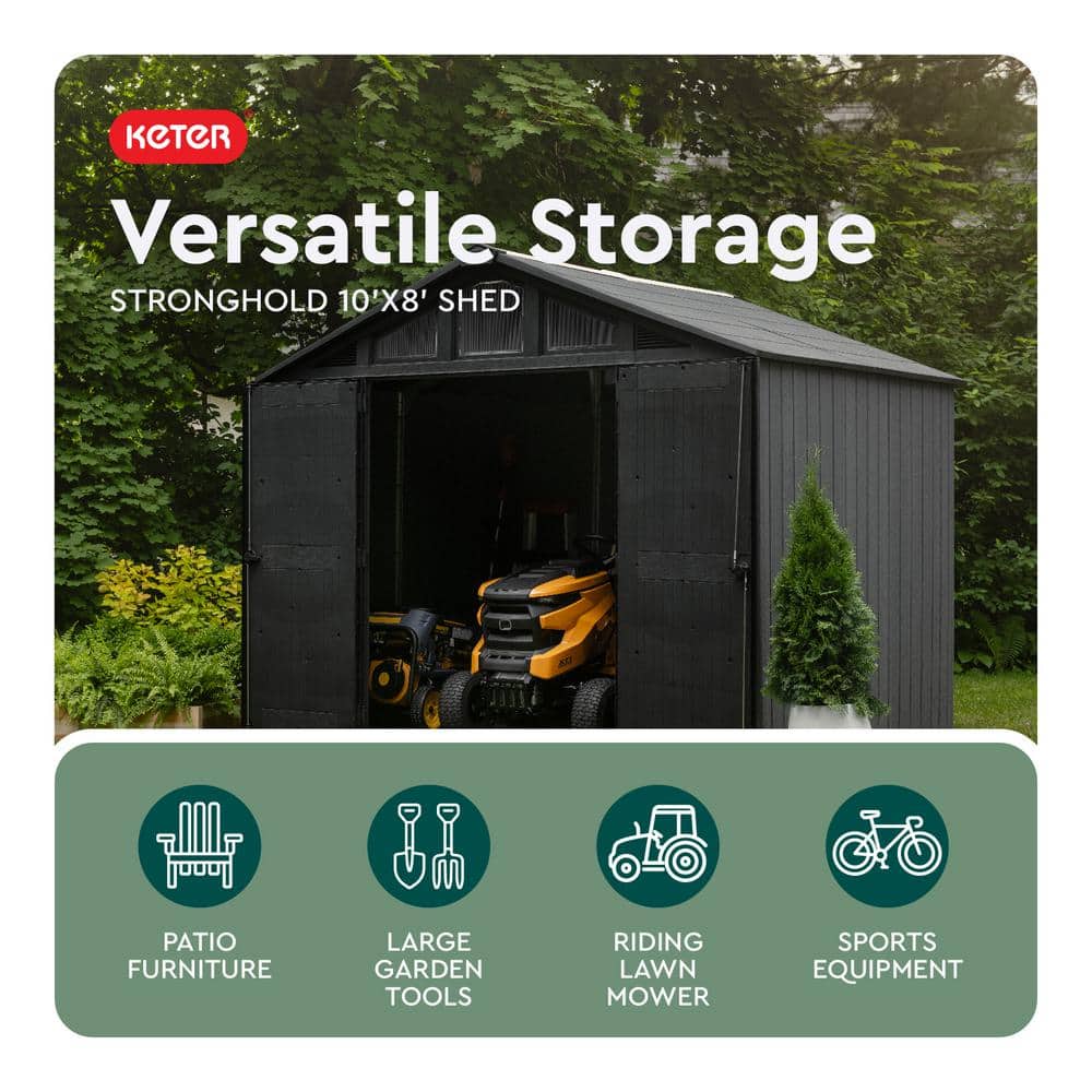 Keter Stronghold 2.0 10 Ft. W x 8 Ft. D Grey Resin Plastic Shed with Floor (74 Sq. Ft.)
