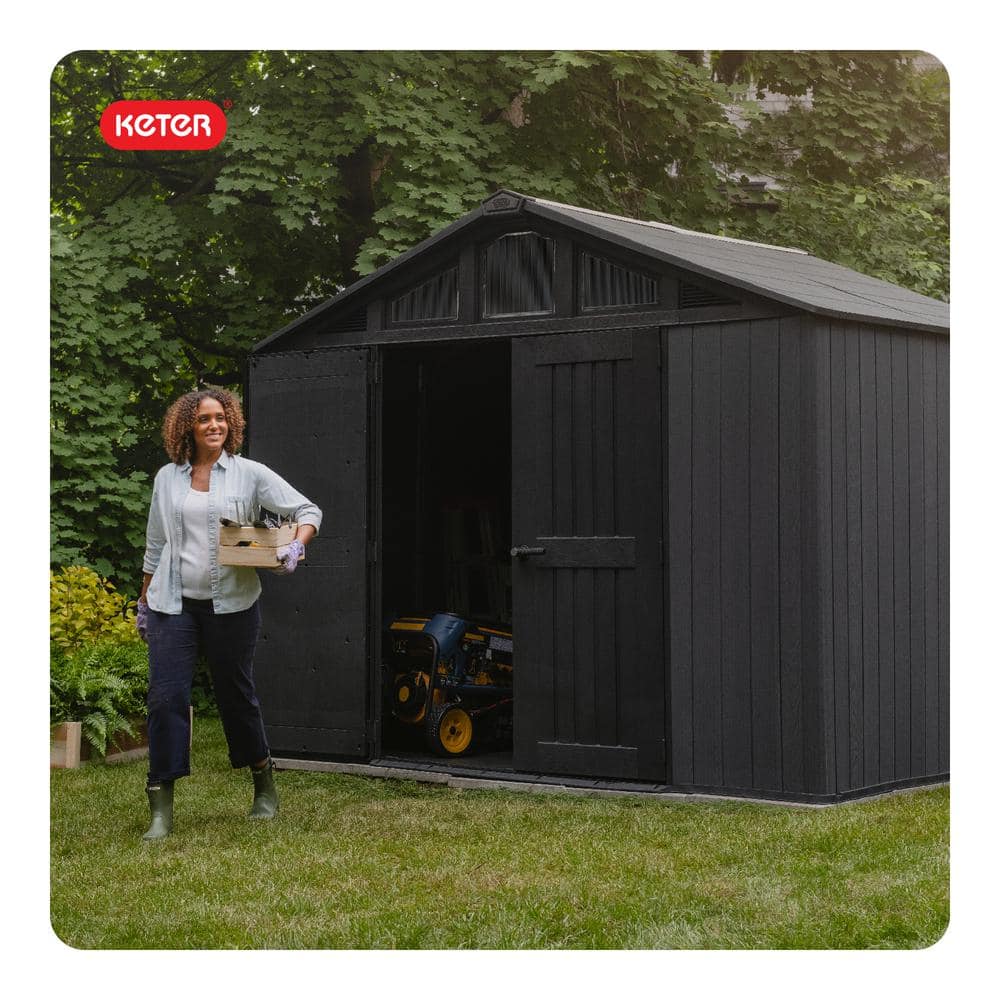Keter Stronghold 2.0 10 Ft. W x 8 Ft. D Grey Resin Plastic Shed with Floor (74 Sq. Ft.)