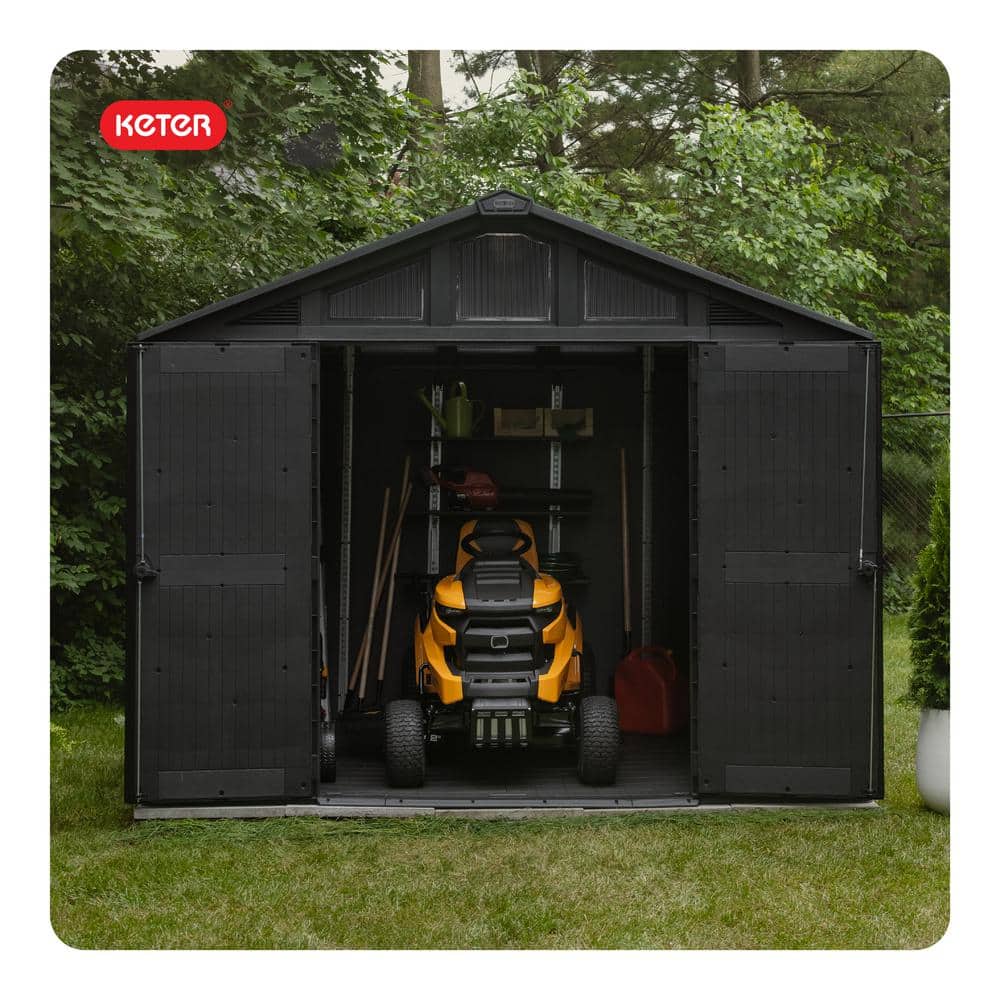 Keter Stronghold 2.0 10 Ft. W x 8 Ft. D Grey Resin Plastic Shed with Floor (74 Sq. Ft.)