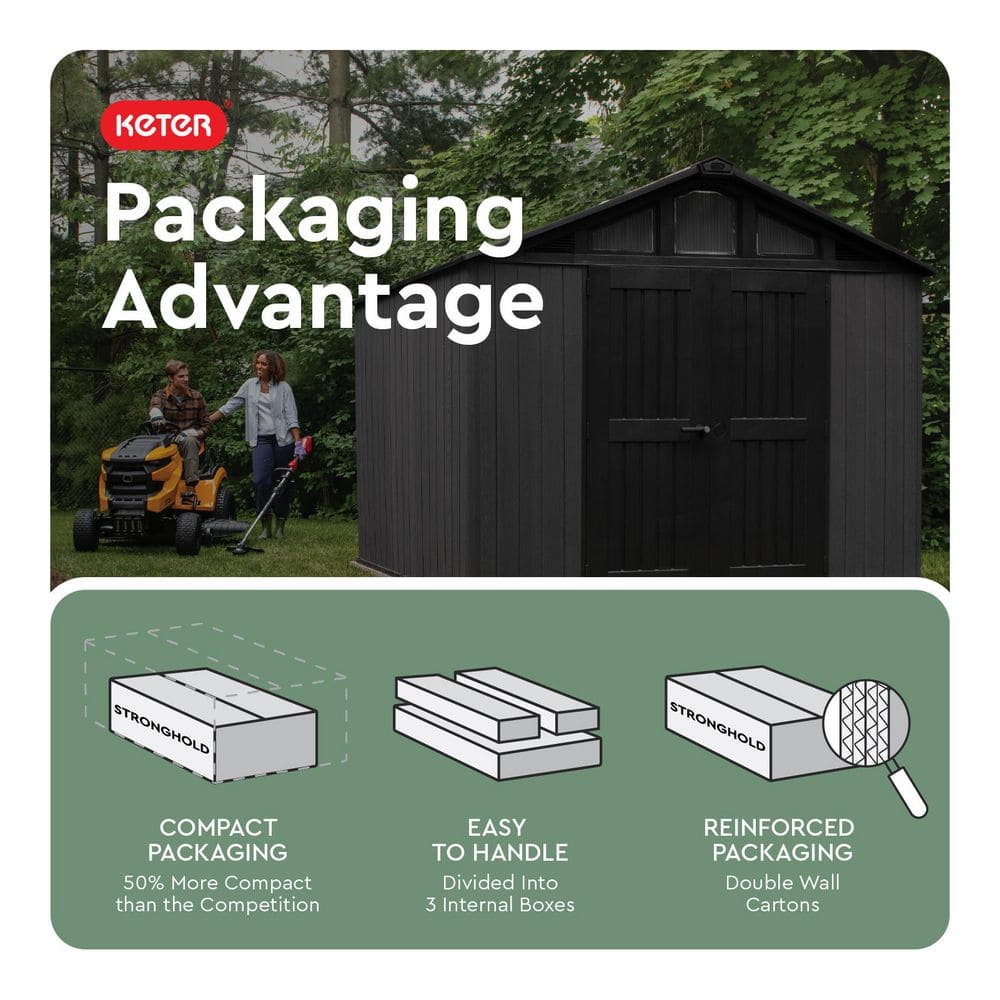 Keter Stronghold 2.0 10 Ft. W x 8 Ft. D Grey Resin Plastic Shed with Floor (74 Sq. Ft.)