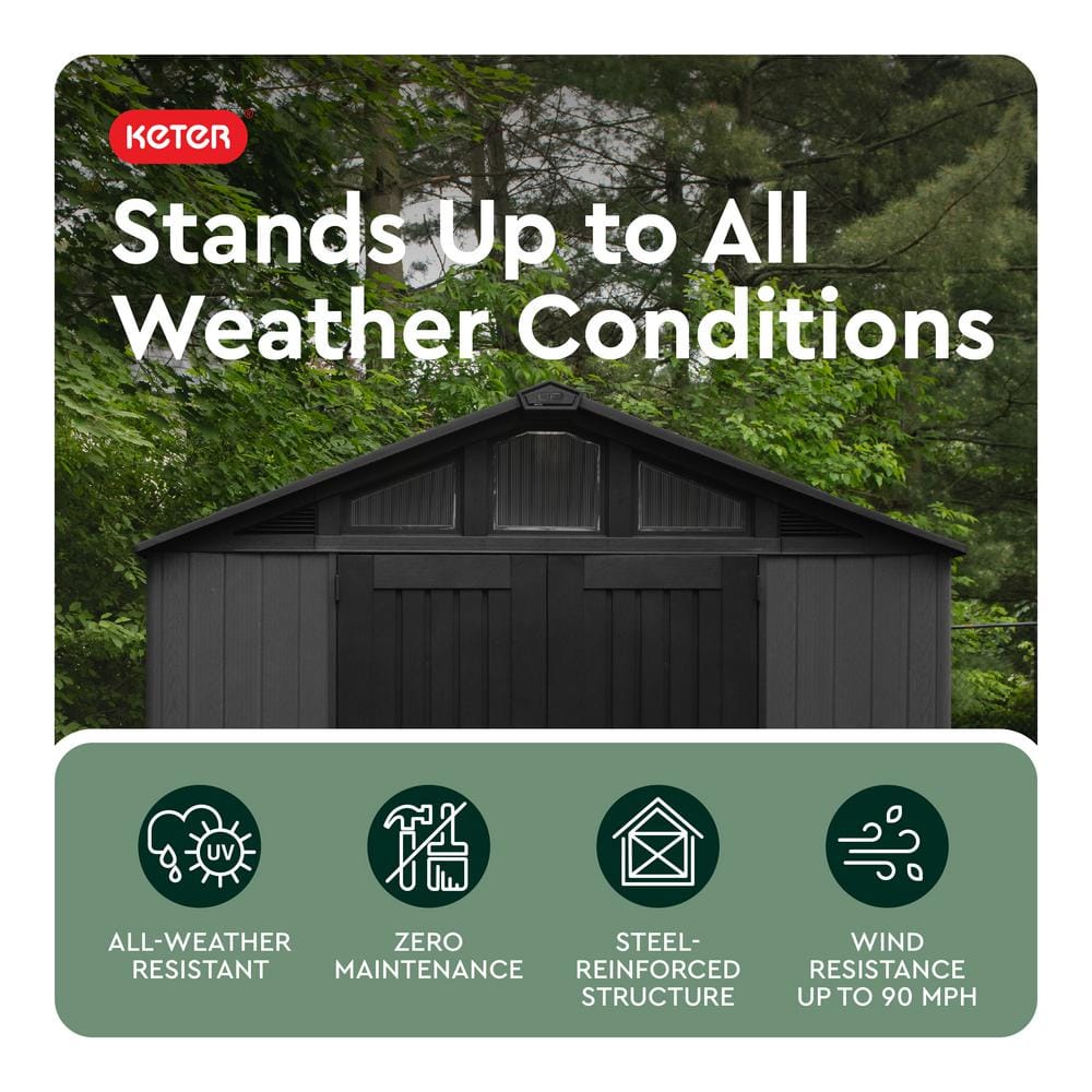 Keter Stronghold 2.0 10 Ft. W x 8 Ft. D Grey Resin Plastic Shed with Floor (74 Sq. Ft.)