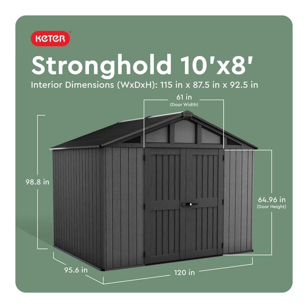 Keter Stronghold 2.0 10 Ft. W x 8 Ft. D Grey Resin Plastic Shed with Floor (74 Sq. Ft.)