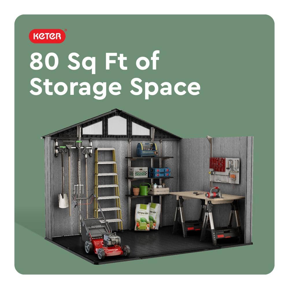 Keter Stronghold 2.0 10 Ft. W x 8 Ft. D Grey Resin Plastic Shed with Floor (74 Sq. Ft.)