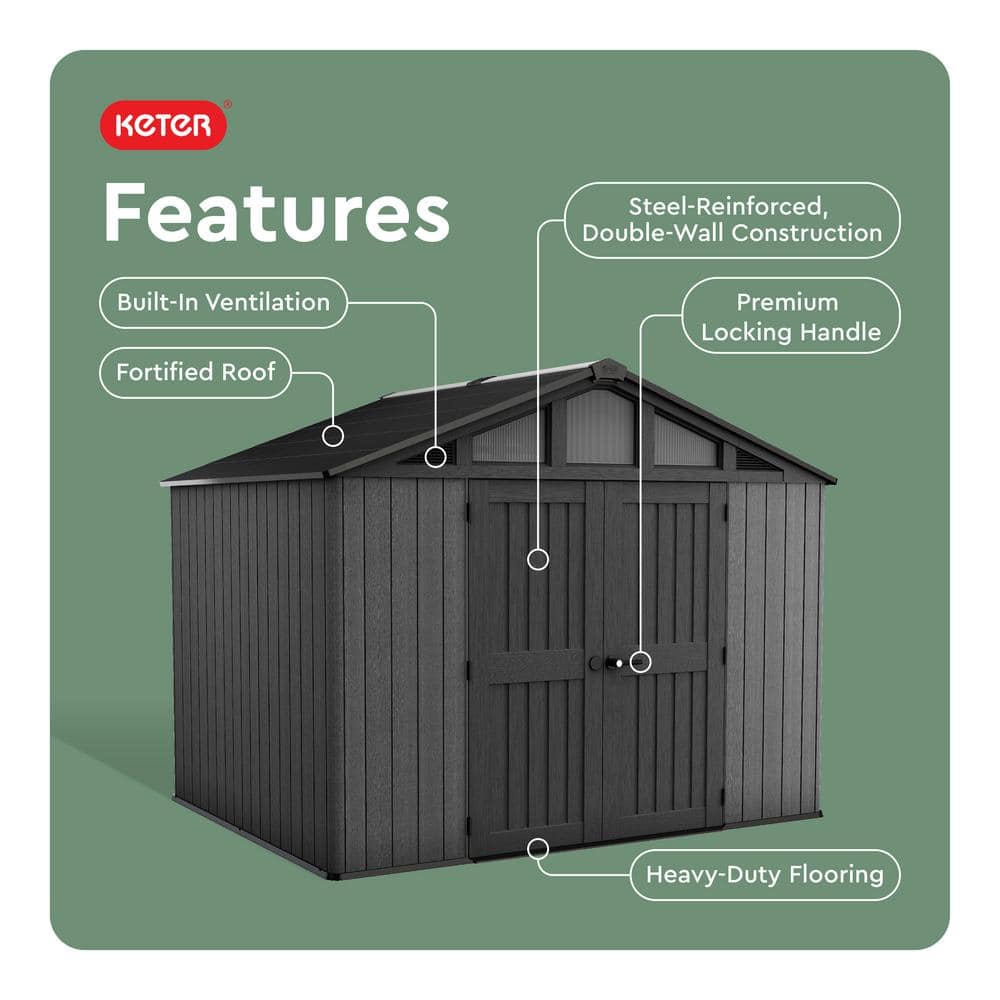 Keter Stronghold 2.0 10 Ft. W x 8 Ft. D Grey Resin Plastic Shed with Floor (74 Sq. Ft.)
