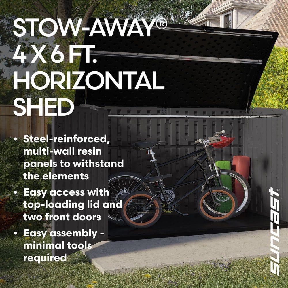 Stylish and Durable Stow-Away 4' x 6' Plastic Resin Horizontal Storage Shed in Peppercorn Gray - Perfect for Organizing Your Outdoor Space!