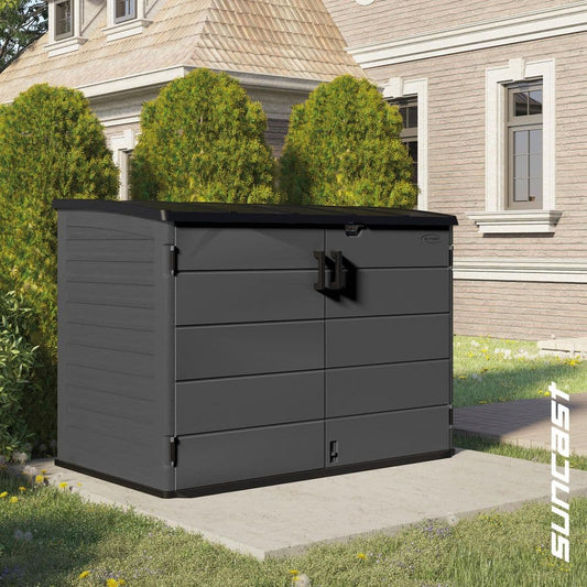 Stylish and Durable Stow-Away 4' x 6' Plastic Resin Horizontal Storage Shed in Peppercorn Gray - Perfect for Organizing Your Outdoor Space!