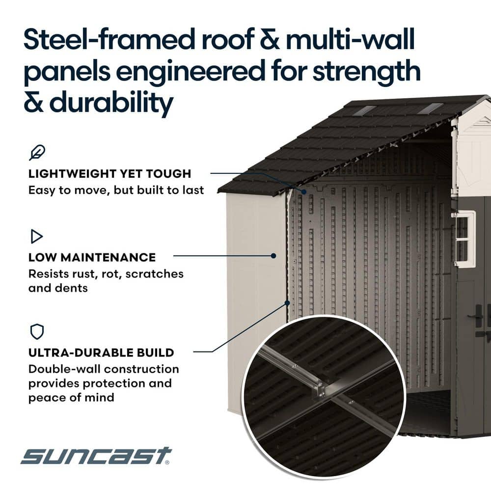 Elevate Your Outdoor Storage with the Tremont 8 Ft. W x 10 Ft. D Durable Plastic Resin Shed in Fresh Ice Cube White