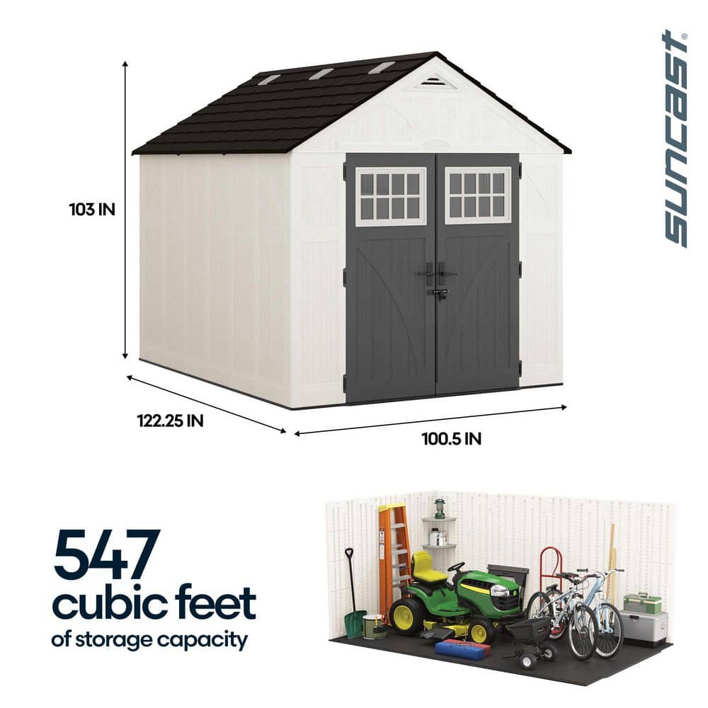 Elevate Your Outdoor Storage with the Tremont 8 Ft. W x 10 Ft. D Durable Plastic Resin Shed in Fresh Ice Cube White